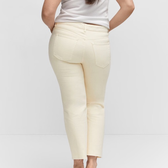 NWT MANGO Havana Straight Leg Cropped Cream High Waist Jeans Size 10 - Picture 4 of 14